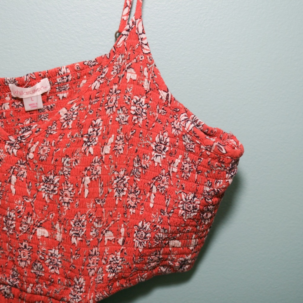 Xhilaration Coral Floral Maxi Dress with Striped Hem and Side Cut-Outs - Picture 2 of 7
